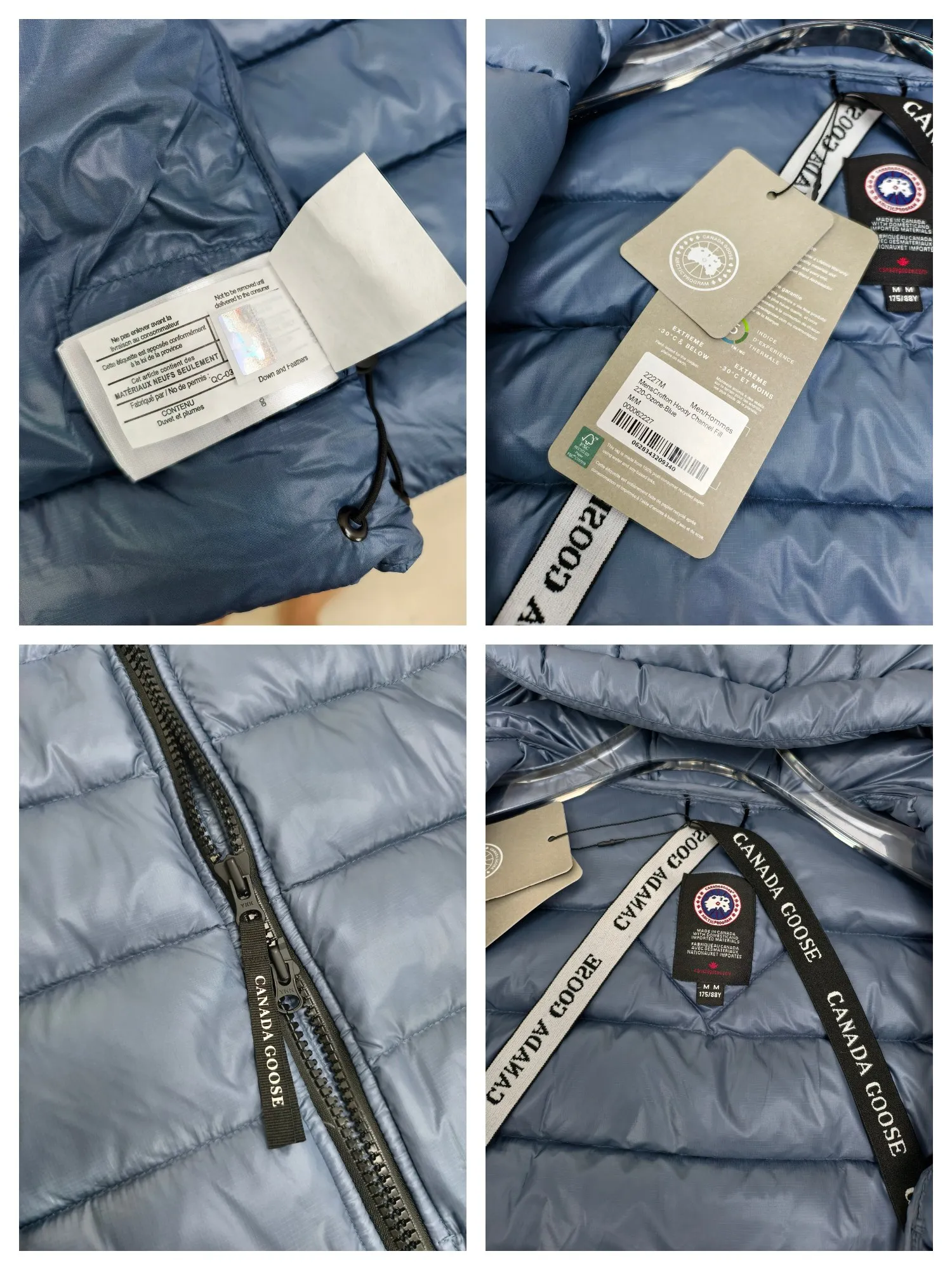P860 ————2227MB model (high version) Canada goose Crofton hooded down jacket, this is a down jacket suitable for late autumn and early winter: on cold, rainy mornings, it can be used as a layer of warmth inside the rainproof jacket, and can be worn alone in the late autumn and early winter with a little bit of coolness. Filled with white duck down. The Crofton Hooded Jacket is a versatile, lightweight and versatile piece that even packs itself in for easy transport. The inner layer has removable elastic straps, making the jacket easy to carry on the shoulder and hands-free. 2 zippered hand pockets with fleece fabric on the knuckle side for softness and warmth. Color: black with black label, black with red label, ocean blue, superoxide blue, silver birch red label, silver birch black label Size: XS-2XL